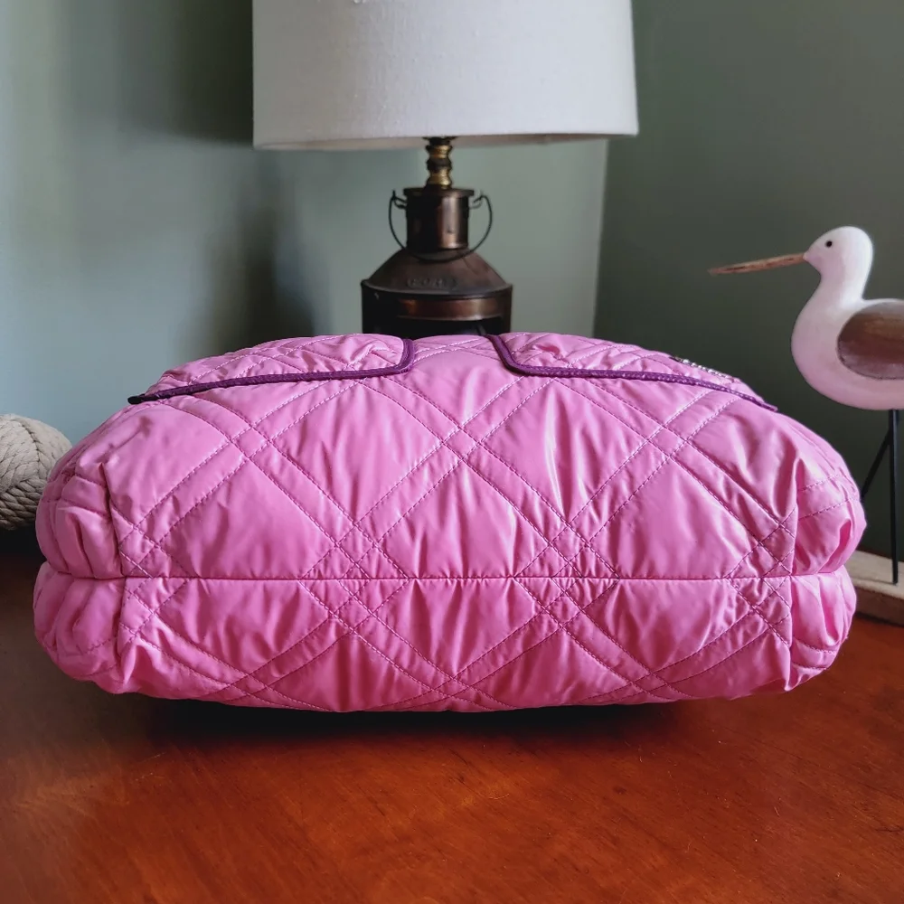 Coach 15873 Poppy Ski Bunny Glam Tote Pink Quilted Nylon Patent Leather